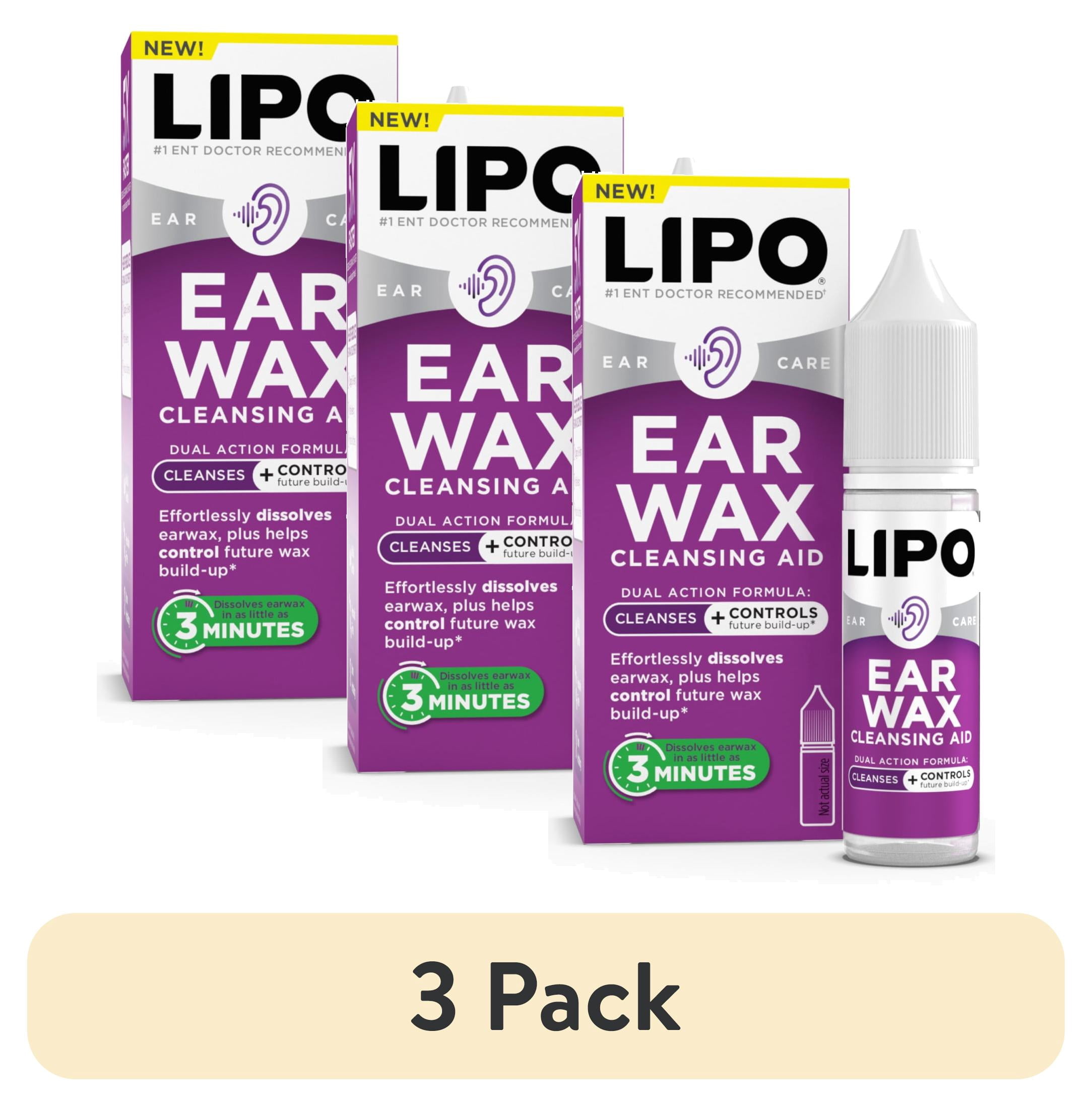 (3 pack) Lipo Earwax Cleansing Aid – Safe & Gentle, Peroxide-Free Ear Drops that Dissolve Wax Fast