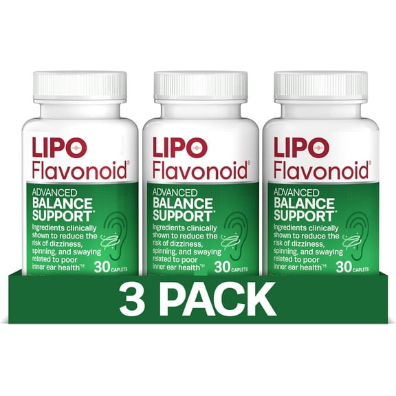 (3 pack) Lipo-Flavonoid Advanced Balance Support with Vitamin D3 for Vertigo Like Symptoms, Dizziness & Spinning, 30 Caplets