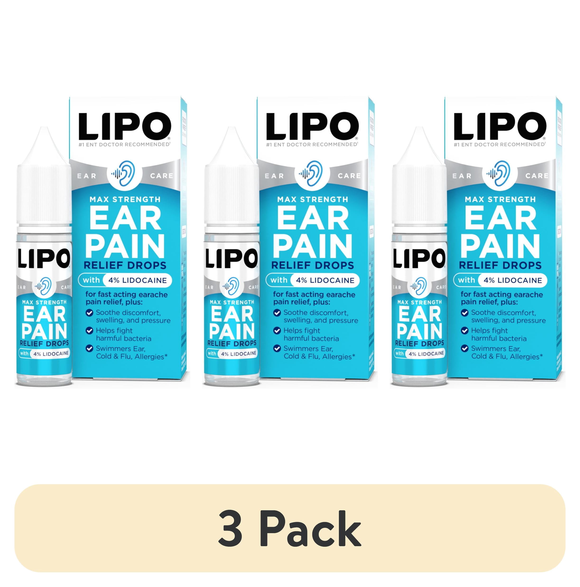 (3 pack) Lipo Flavonoid Ear Pain Relief Drops with 4% Lidocaine, Fast Acting, 12.5mL