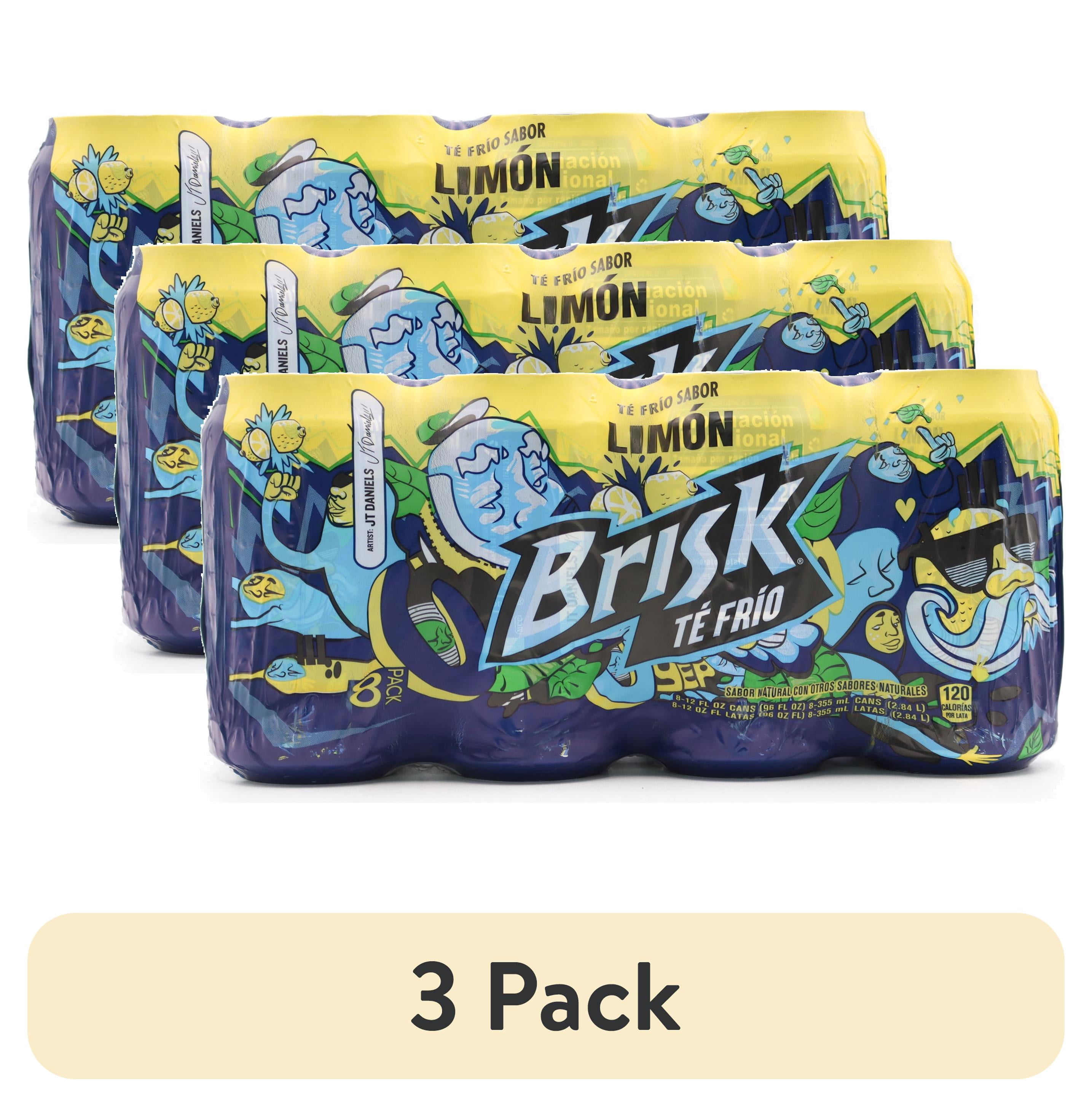 (3 pack) Lipton Brisk Lemon Iced Tea, 12 fl oz, 8 Pack Cans, Soft Drink, Contain Caffeine, Black Tea