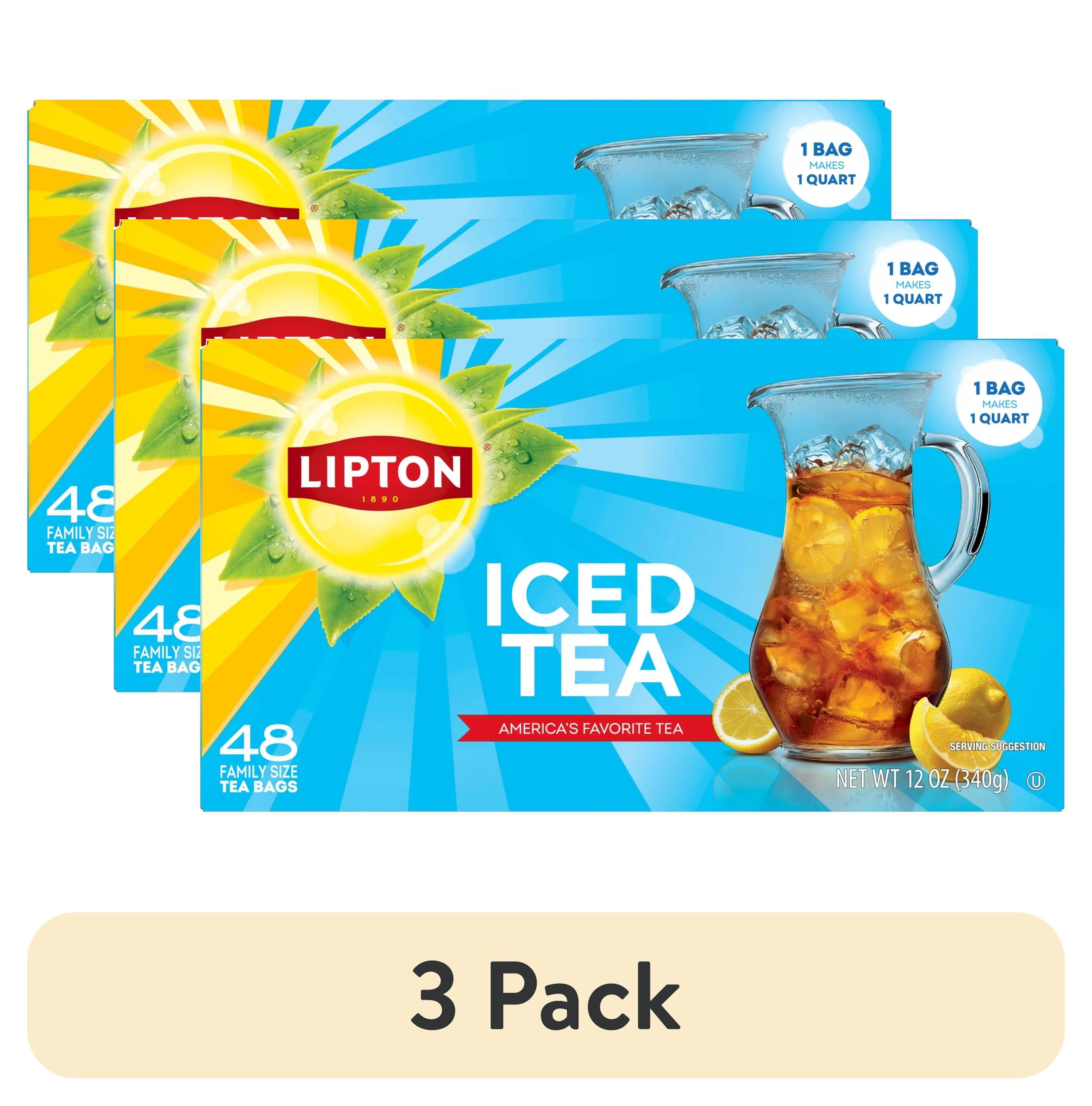 (3 pack) Lipton Iced Black Tea, Family Size Tea Bags, 48 Count