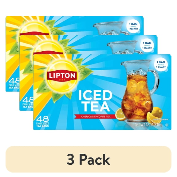 (3 pack) Lipton Iced Black Tea, Family Size Tea Bags, 48 Count