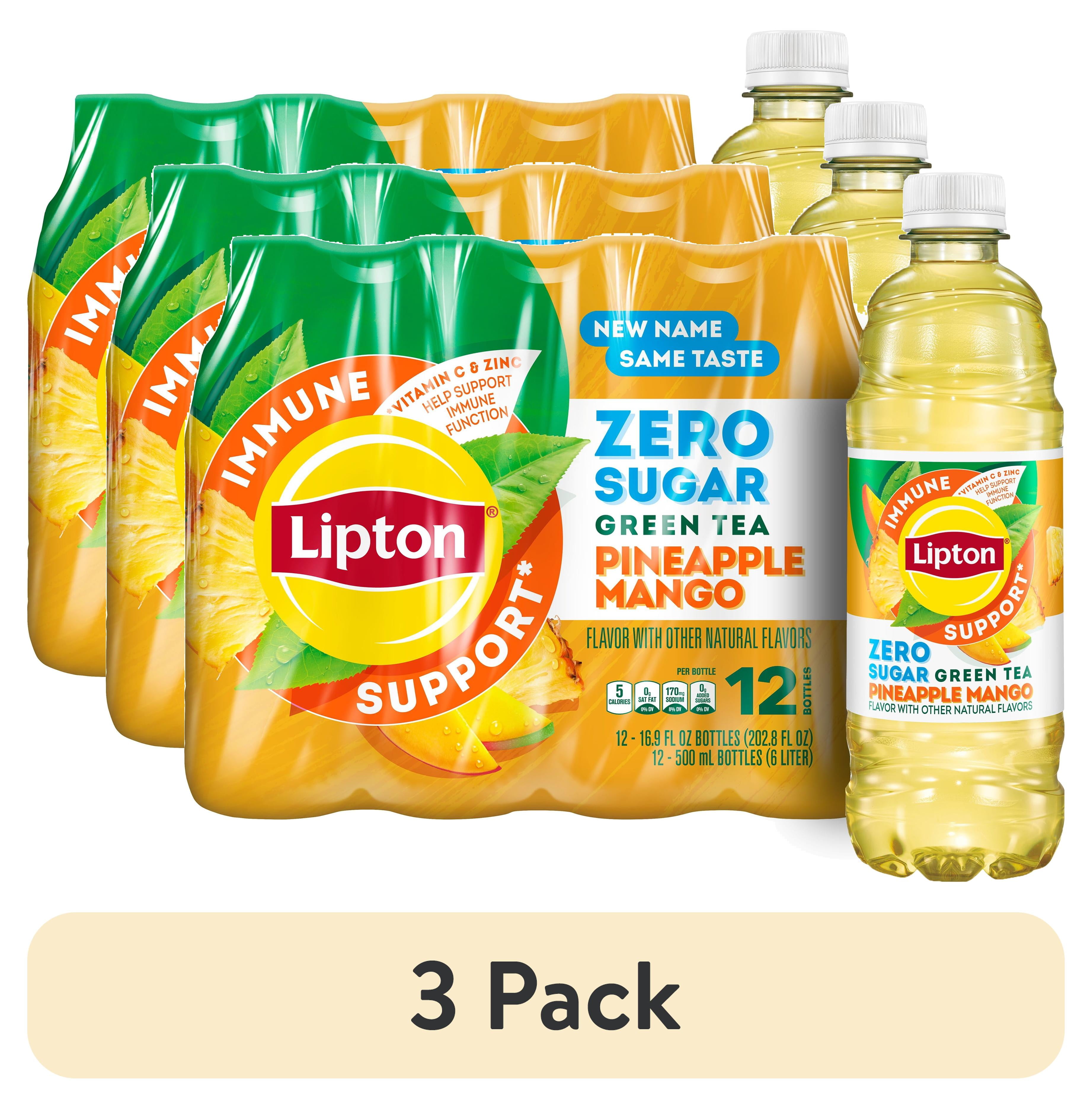 (3 pack) Lipton Immune Support Green Tea Pineapple Mango Zero Sugar Iced Tea, 16.9 fl oz, 9 pack Bottles​
