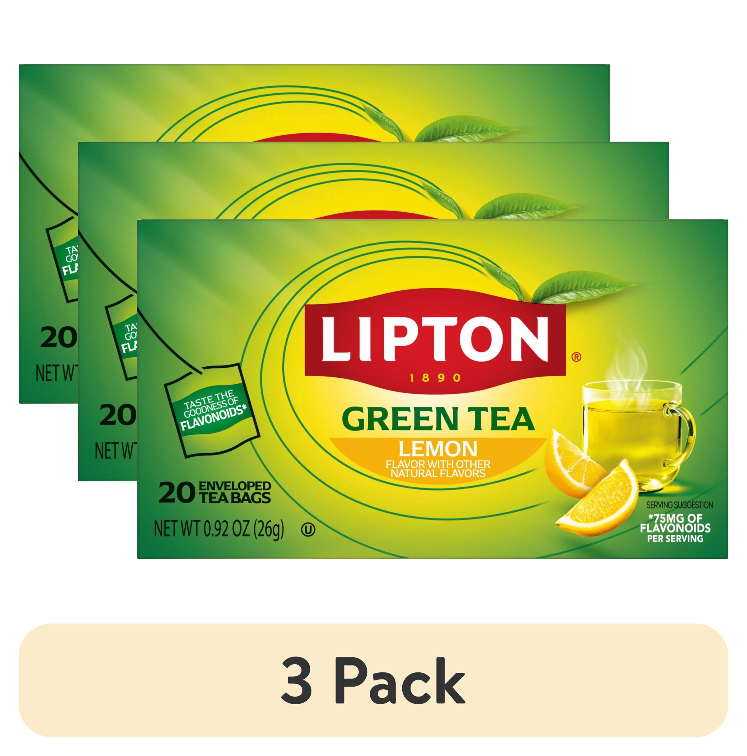 (3 pack) Lipton Lemon Green Tea Bags, 20 Count