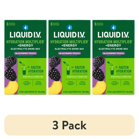 (3 pack) Liquid I.V.® Blackberry Peach Hydration Multiplier® +Energy Powdered Electrolyte Drink Mix, 6 Ct Packets