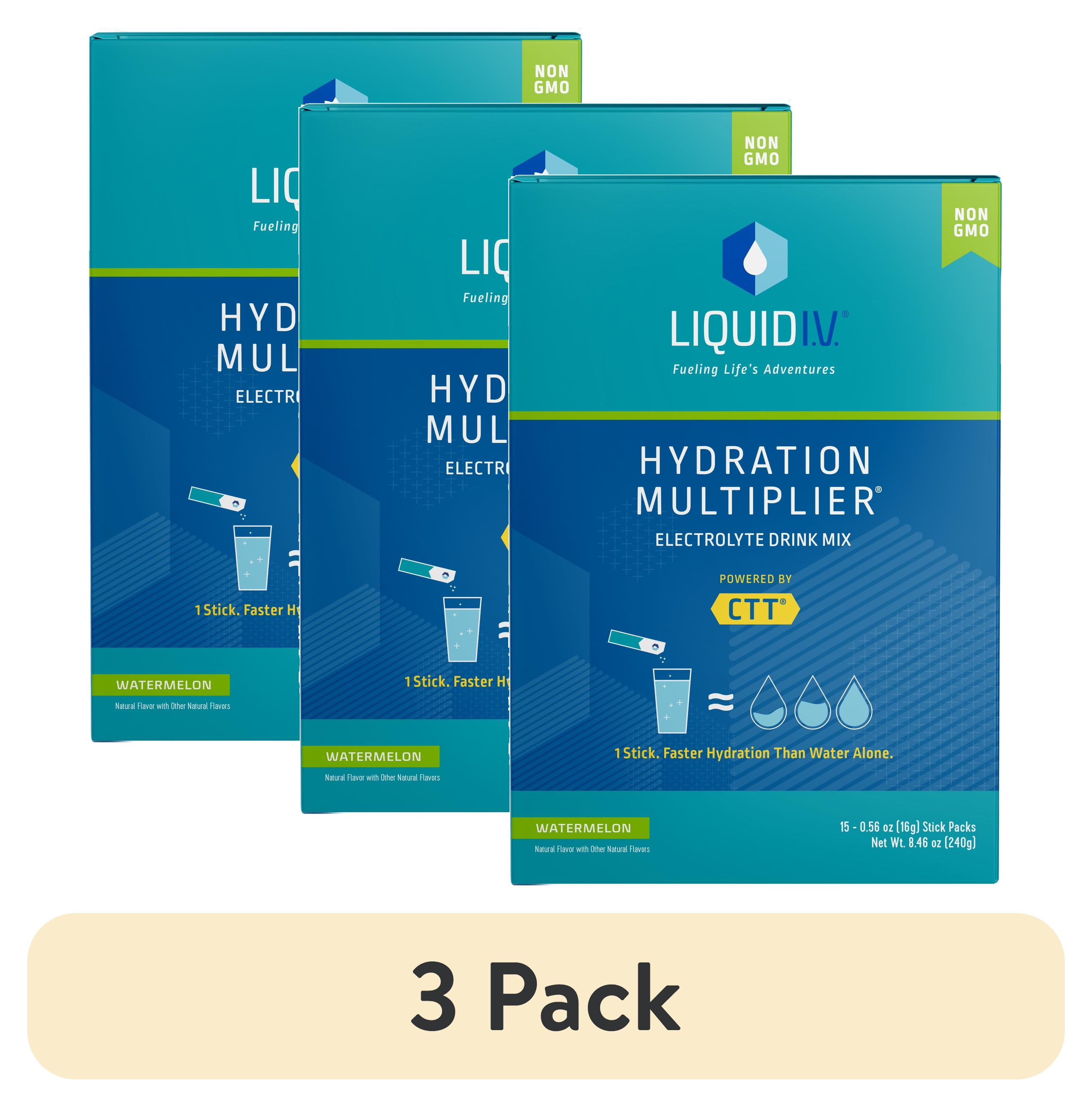 (3 pack) Liquid I.V. Watermelon Hydration Multiplier Powdered Electrolyte Drink Mix, 15 Count Packets