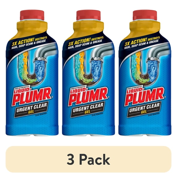 (3 pack) Liquid-Plumr Drain Clog Remover Gel, Urgent Clear, 17 fl oz