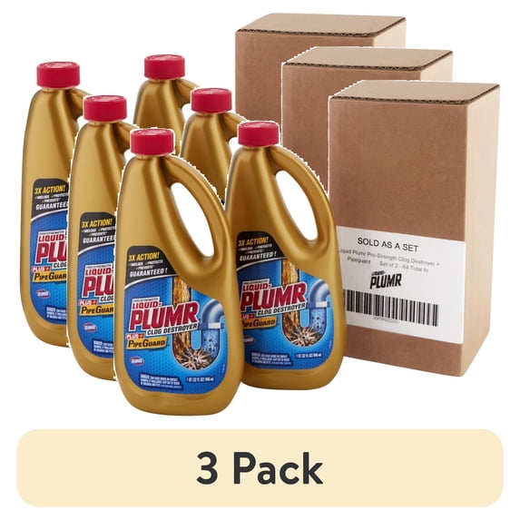 (3 pack) Liquid-Plumr Pro-Strength Full Clog Destroyer Plus PipeGuard, 32 oz Bottles - 2 Pack