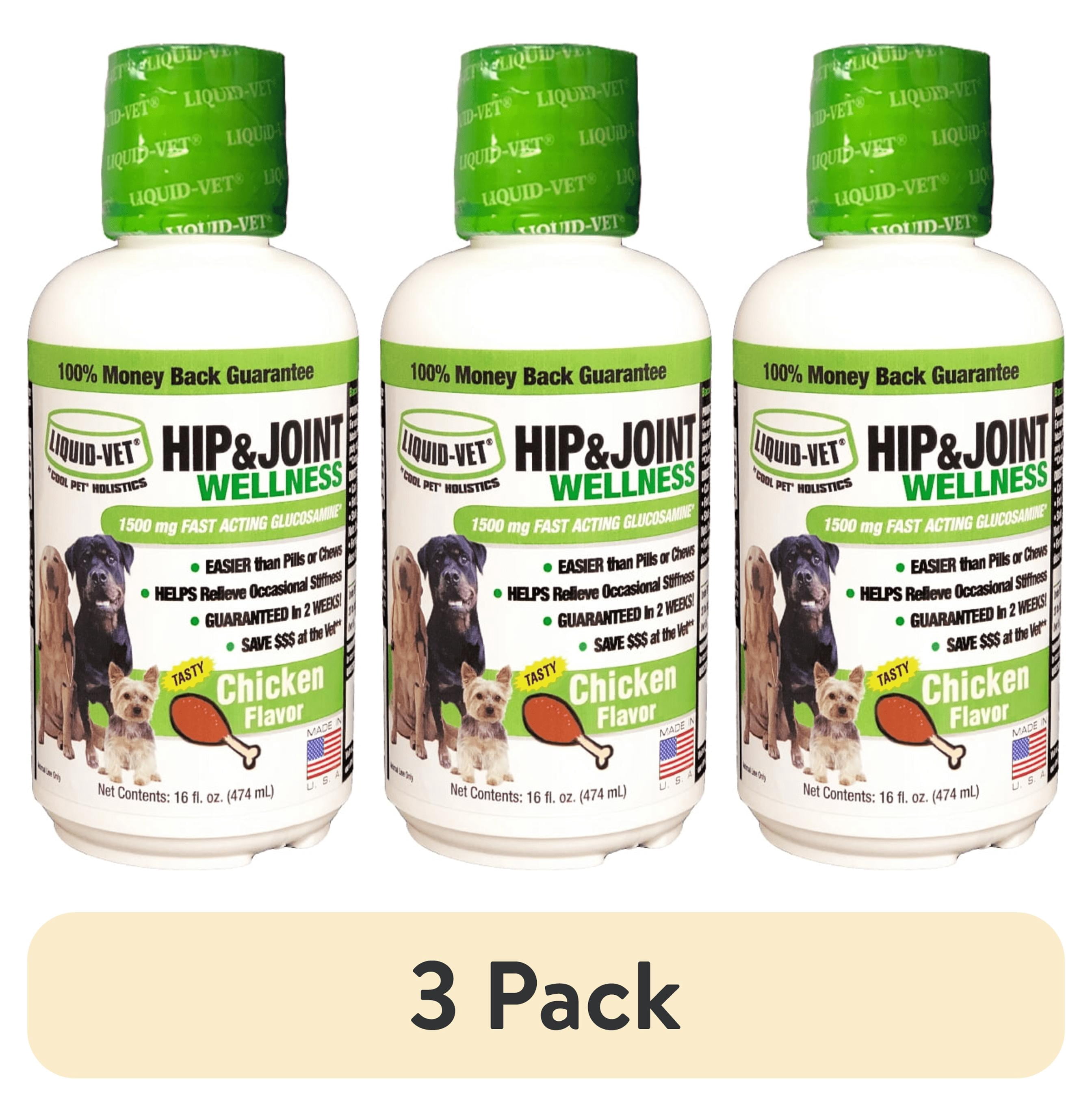 (3 pack) Liquid-Vet Hip & Joint Wellness Supplement for Dogs with Glucosamine, Chicken, 16 oz.