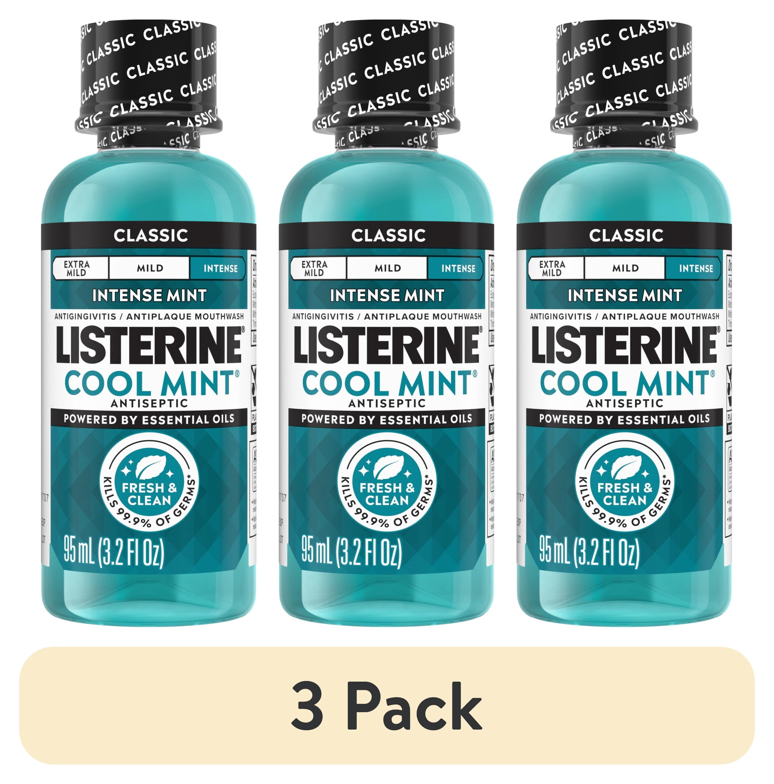 (3 pack) Listerine Cool Mint Antiseptic Mouthwash for Bad Breath and Plaque, Intense Mint, 3.2 fl. oz/95 mL