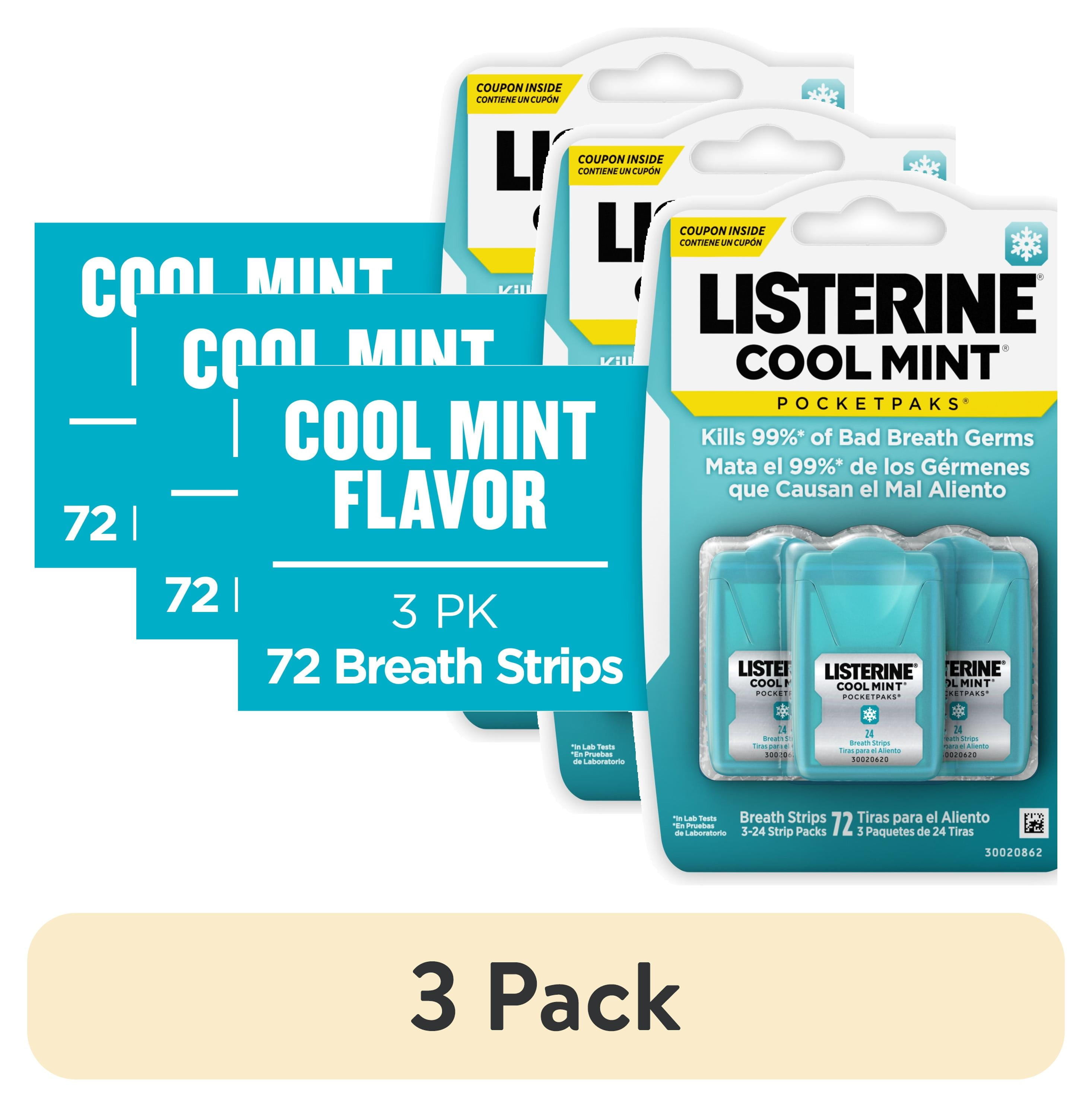 (3 pack) Listerine Cool Mint PocketPaks Oral Care Breath Strips, Breath ...