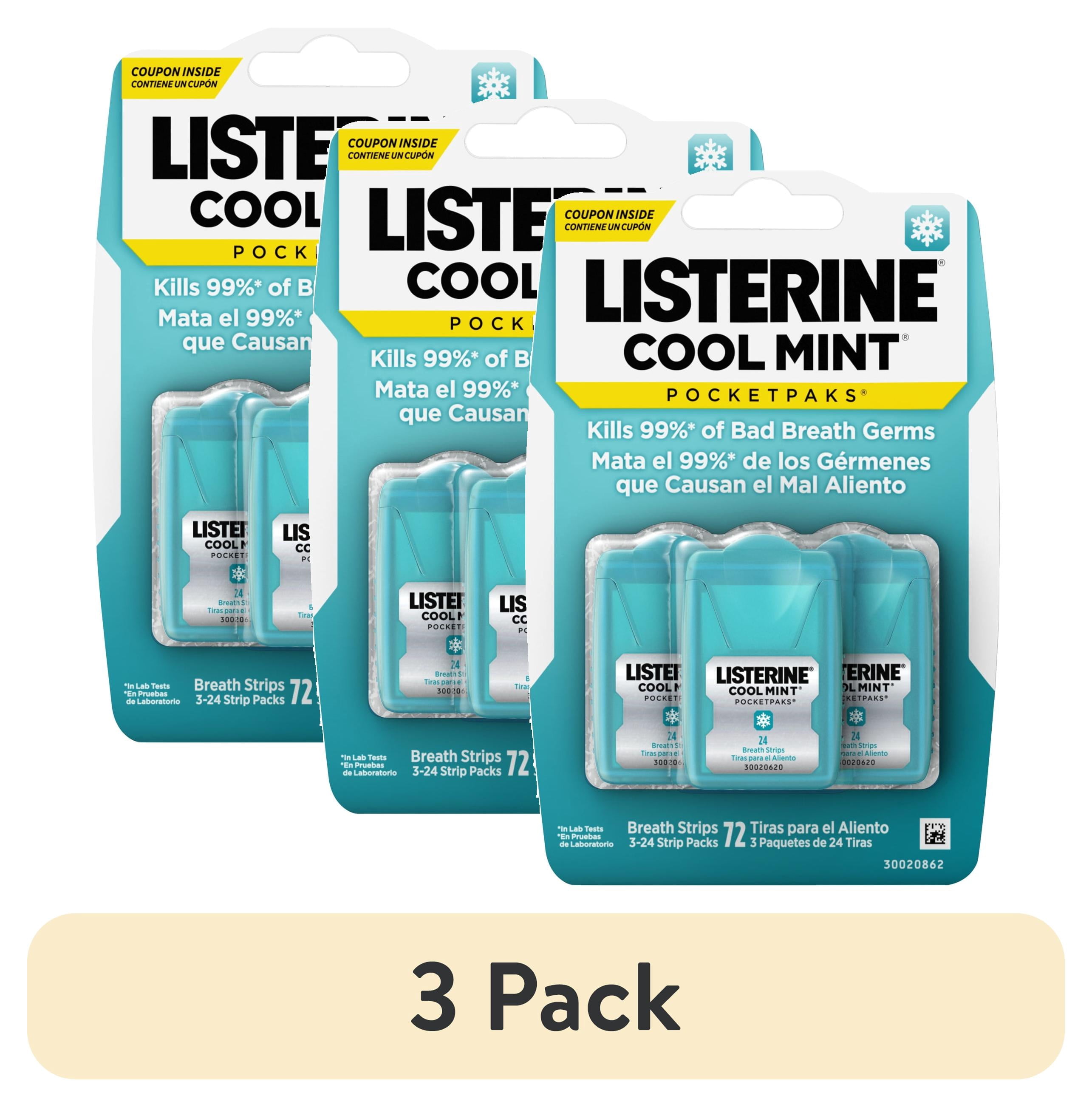 (3 pack) Listerine Cool Mint PocketPaks Fresh Breath Strips, 3 Pack of 24 Count