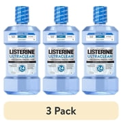 3 pack Listerine Ultraclean Alcohol-Free Mild Mouthwash + Whitening Protection*, Mild Mint, 1L