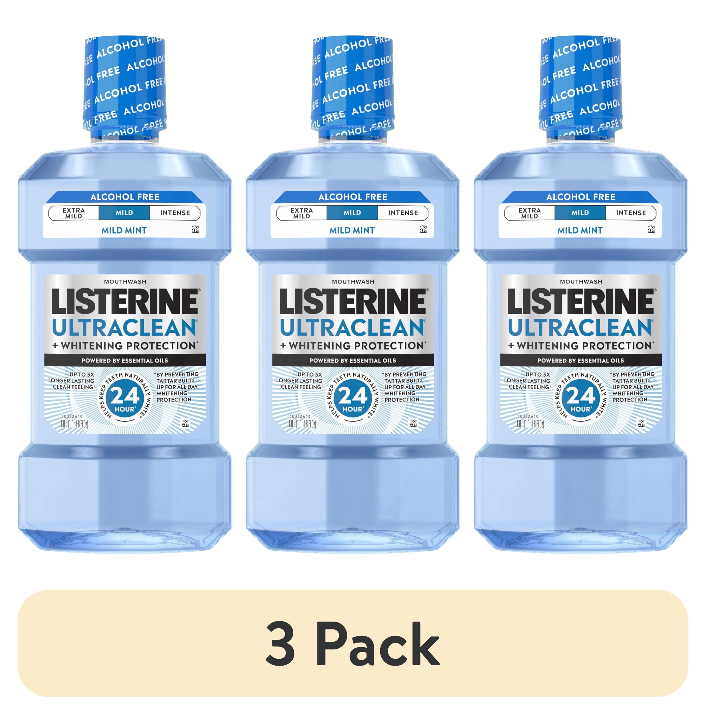 (3 pack) Listerine Ultraclean Alcohol-Free Mild Mouthwash + Whitening Protection*, Mild Mint, 1L