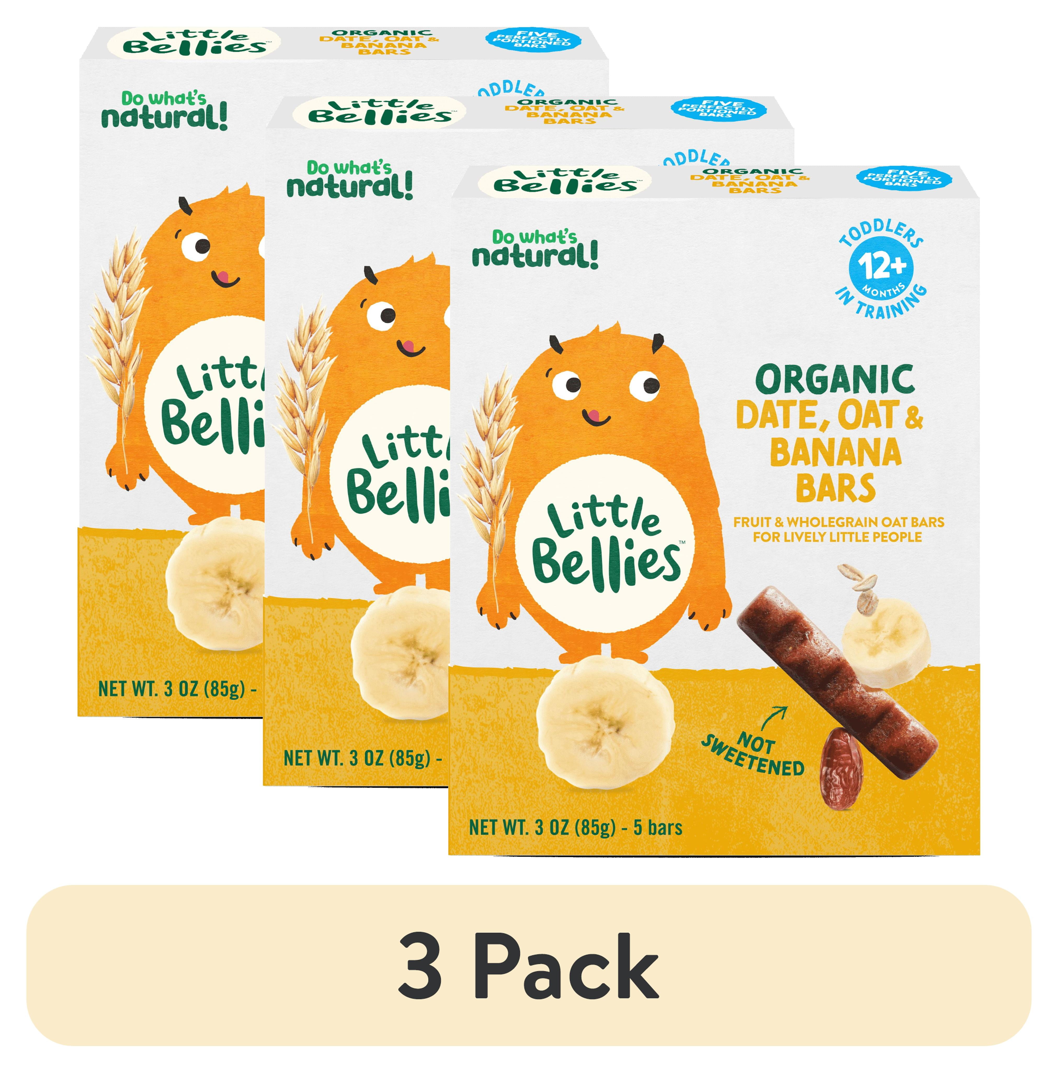 (3 pack) Little Bellies Organic Date, Oat & Banana Bars, 3 oz, Toddler Snacks, 6 Pack