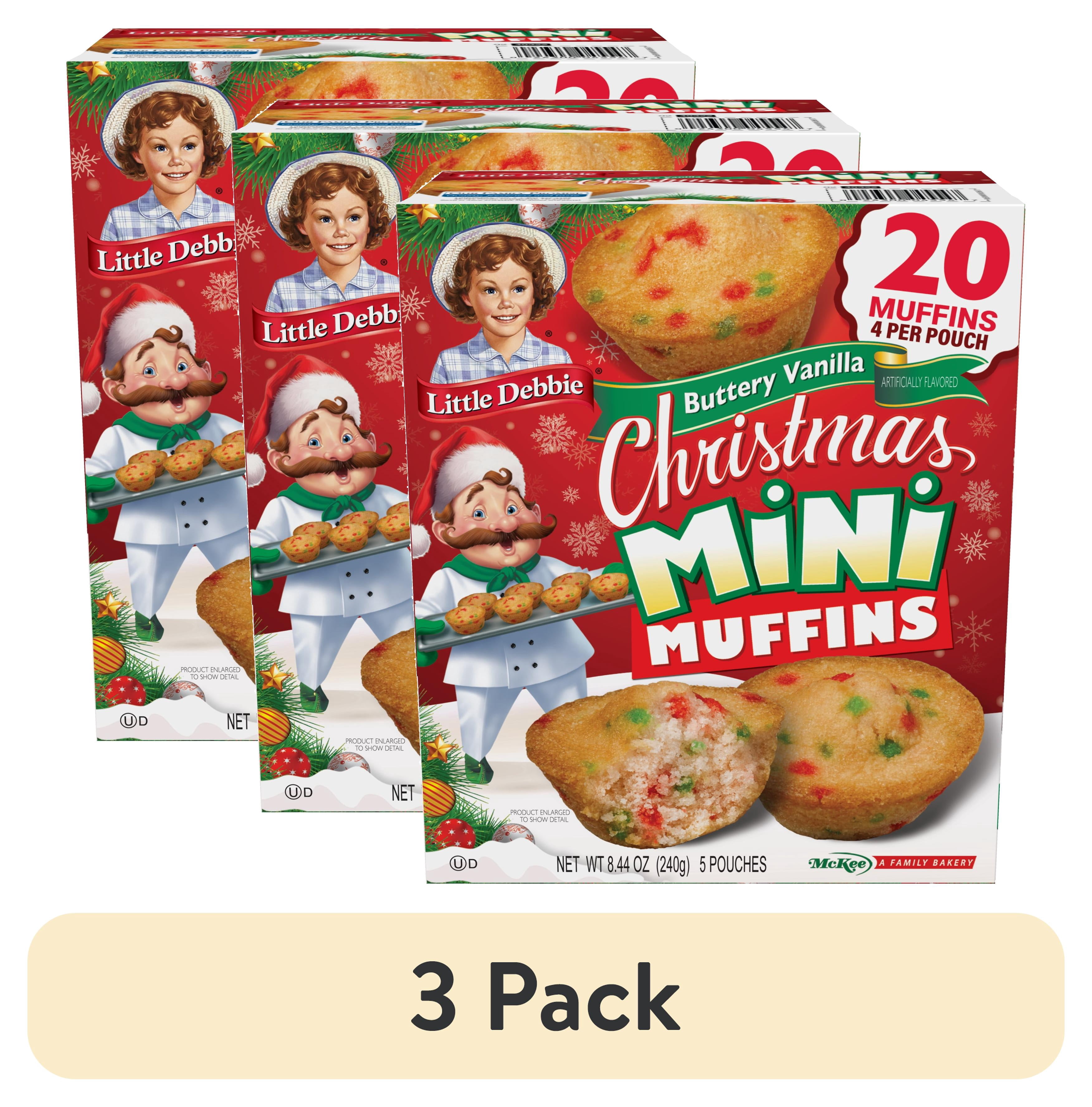 (3 pack) Little Debbie Christmas Buttery Vanilla Mini Muffins, 8.44 oz, 5 Count