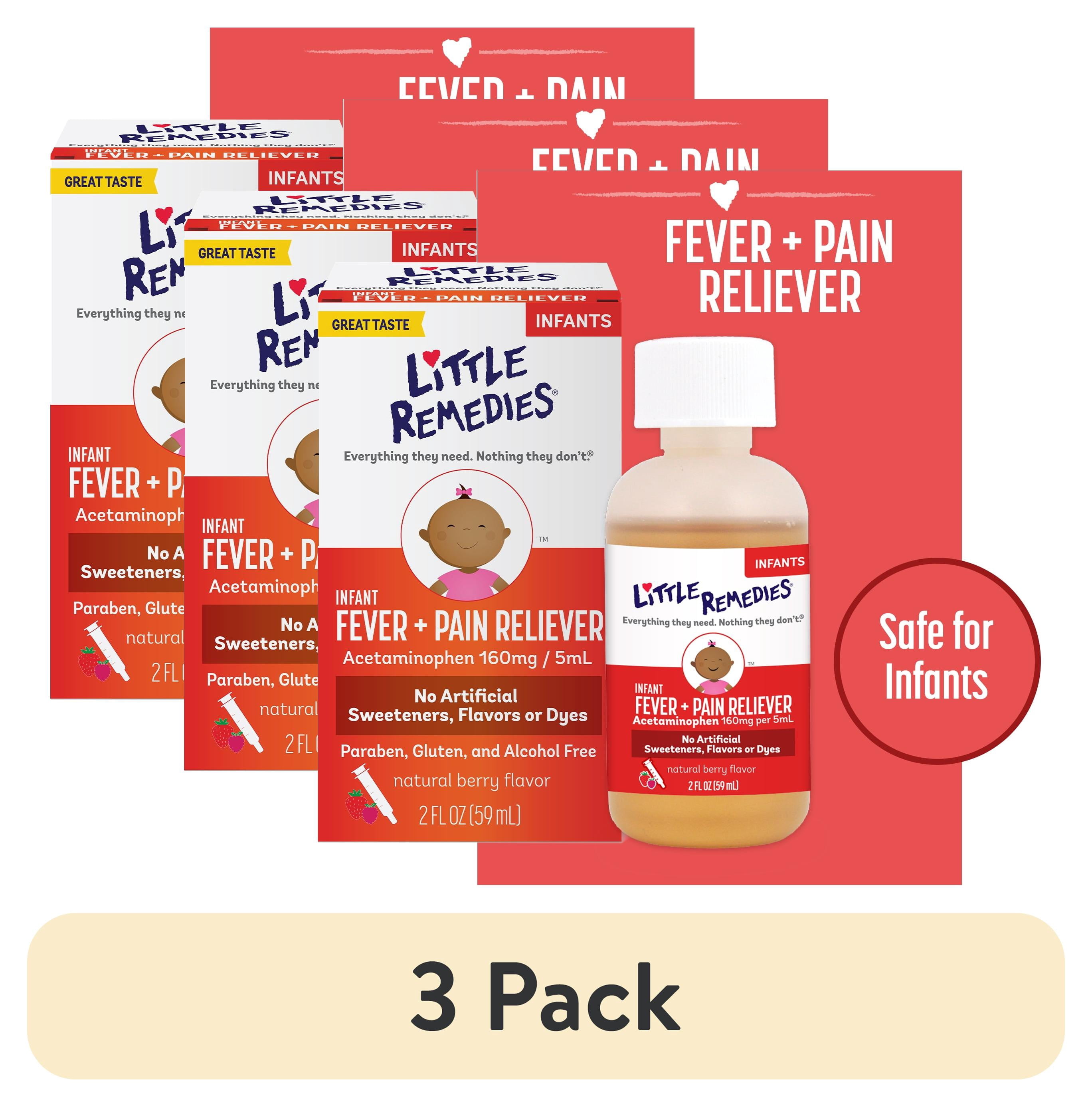 (3 pack) Little Remedies Infant Fever & Pain Reliever with Acetaminophen, Natural Berry, 2 Fl Oz