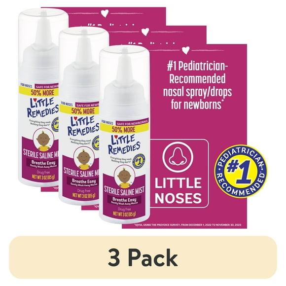 (3 pack) Little Remedies Sterile Saline Nasal Mist for Noses, Breathe Easy, Safe for Newborns, 3 oz