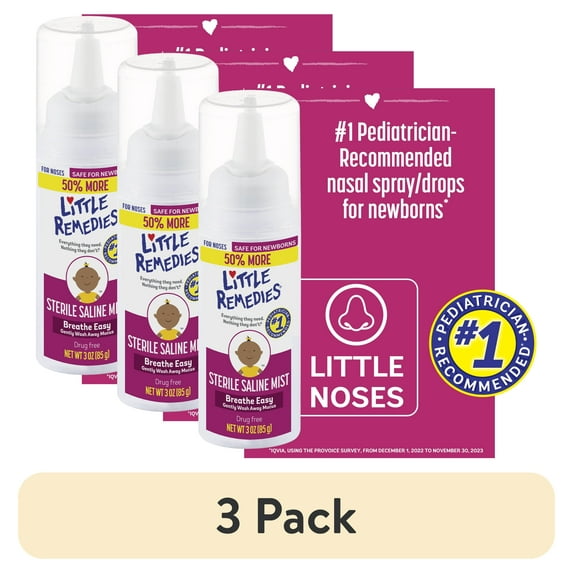(3 pack) Little Remedies Sterile Saline Nasal Mist for Noses, Breathe Easy, Safe for Newborns, 3 oz