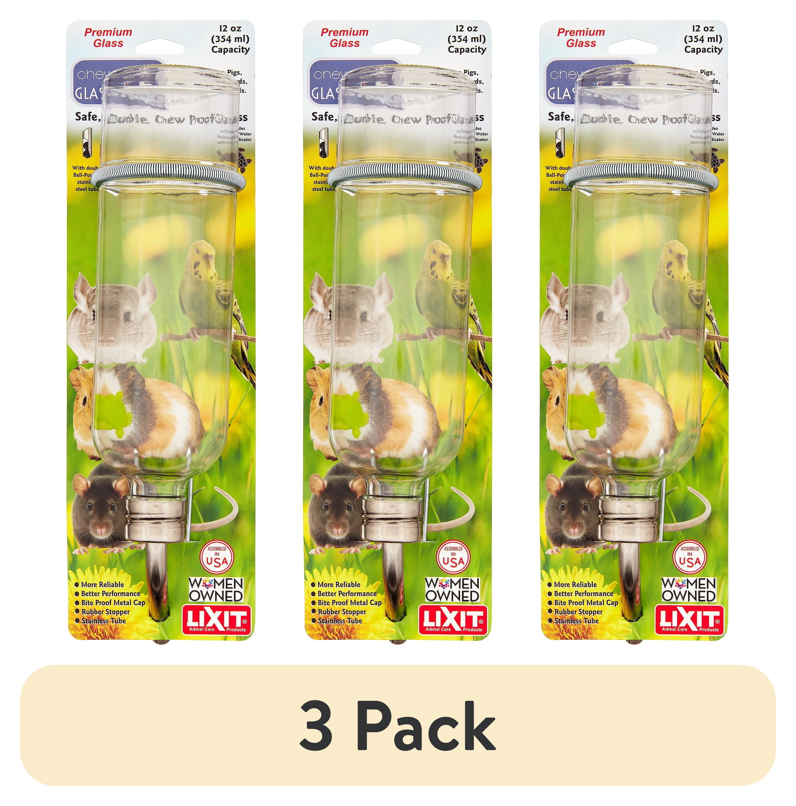 (3 pack) Lixit Chew Proof Flat Sided Water Bottles for Small Animals 12oz