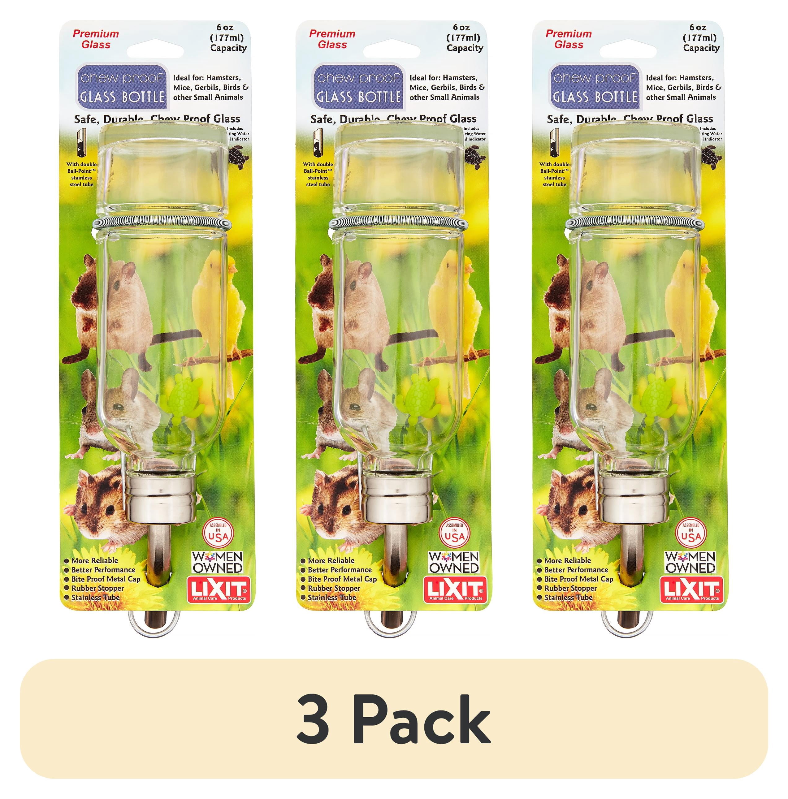 (3 pack) Lixit Glass Chew Proof Water Bottle for Birds & Small Animals, 6 oz