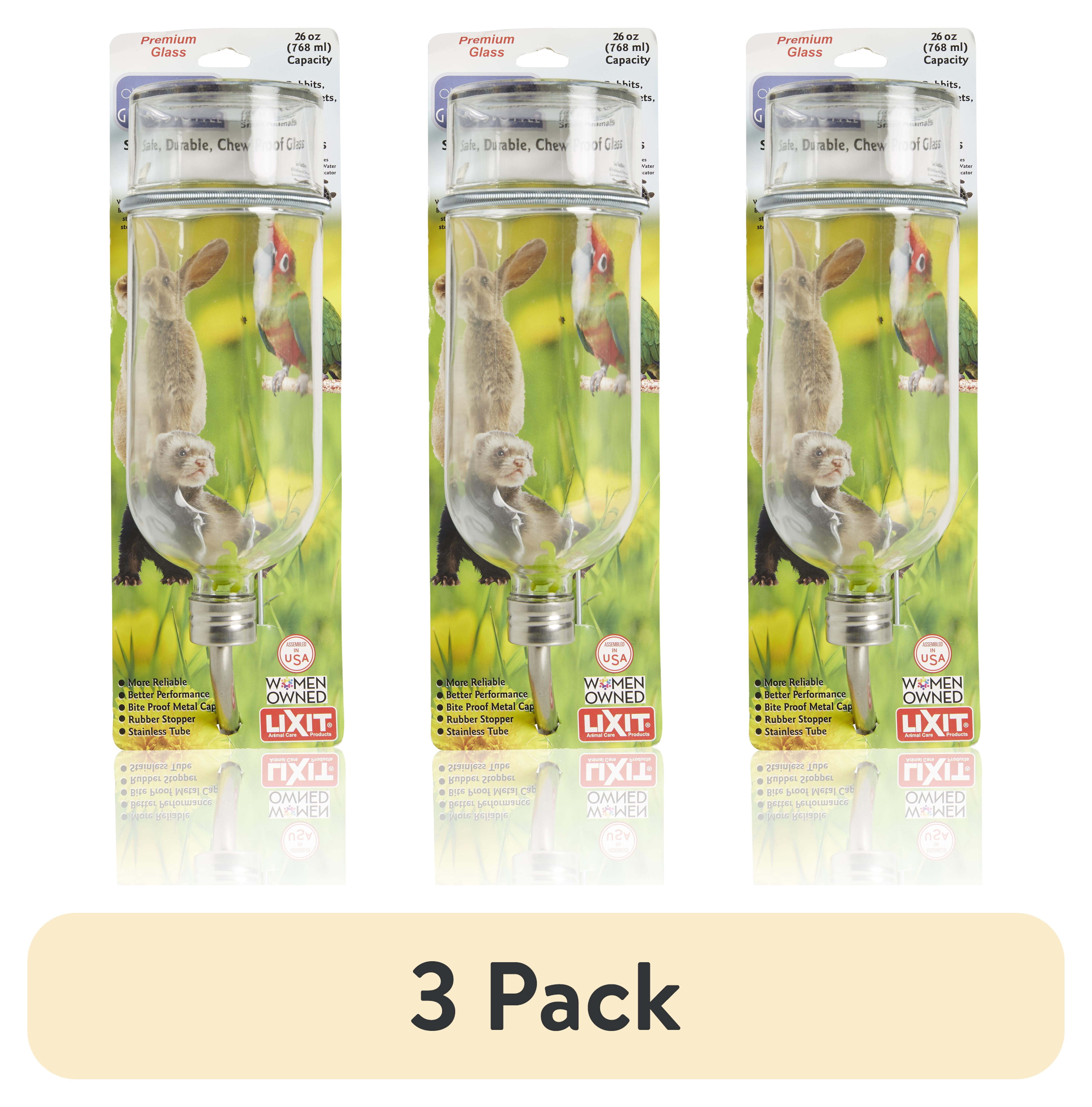(3 pack) Lixit Glass Water Bottle for Small Animals and Birds, 26 oz