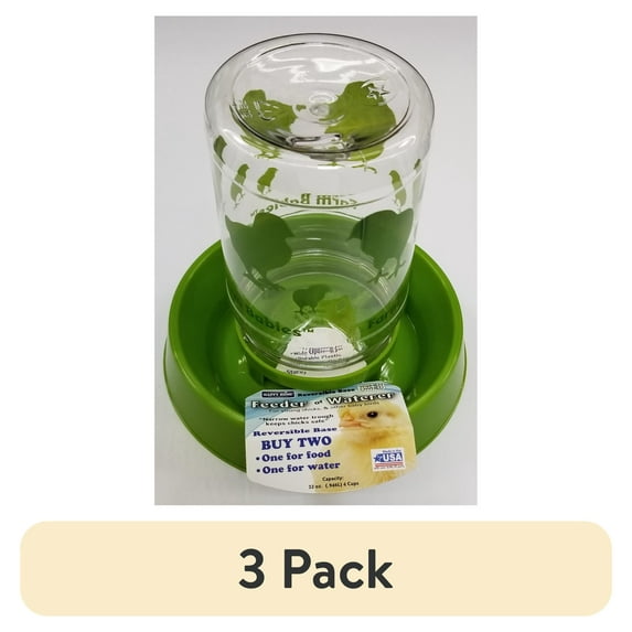 (3 pack) Lixit Happy Home Baby Chick Feeder and Waterer, BPA-Free Plastic, 32 oz, Green