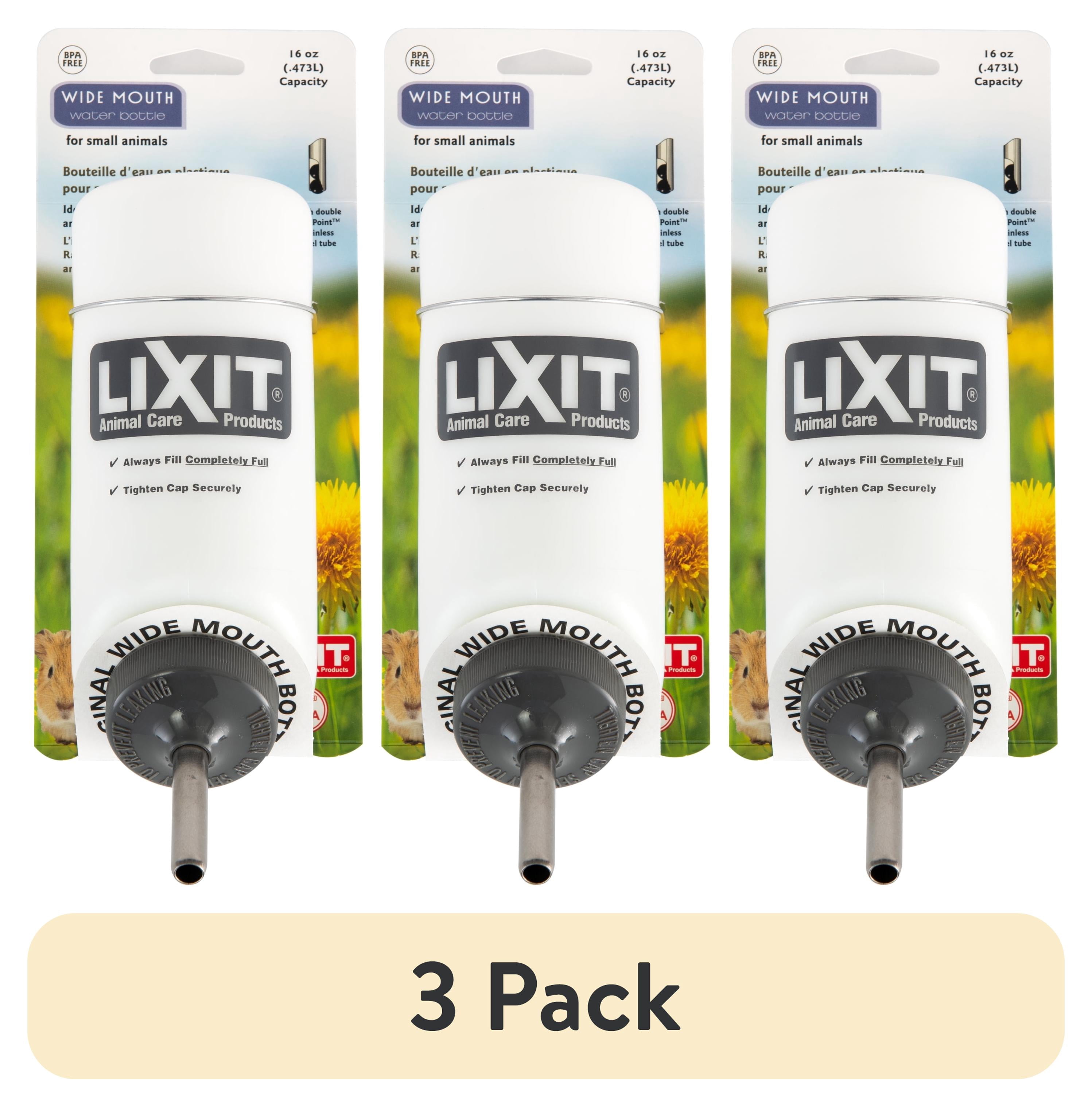 (3 pack) Lixit Wide Mouth Cage Water Bottles for Rabbits, Ferrets, Guinea Pigs, and Chinchillas