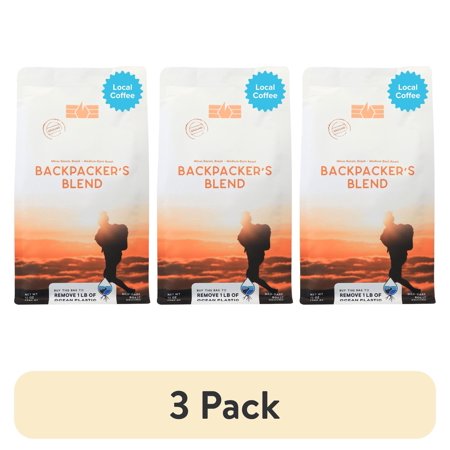 (3 pack) Local Blue Sail Coffee Backpacker's Blend, Dark Roast Ground Coffee, 12oz, Naturally Caffeinated
