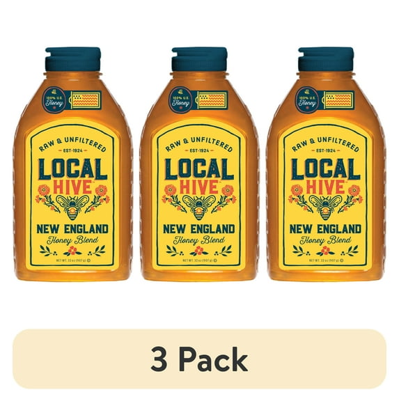 (3 pack) Local Hive, Raw & Unfiltered, 100% U.S New England Honey Blend, 32oz Bottle