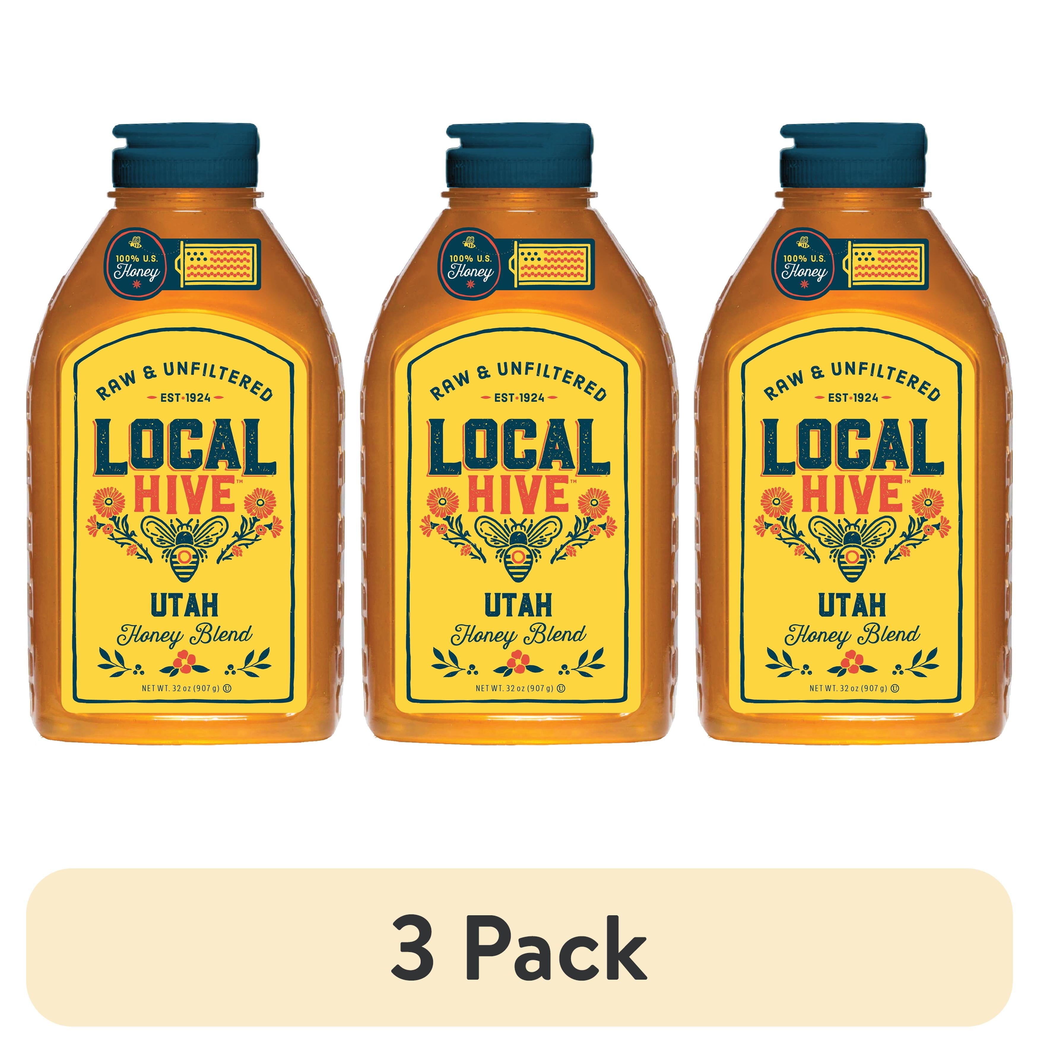 3 pack) Local Hive, Raw & Unfiltered, 100% U.S. Utah Honey Blend