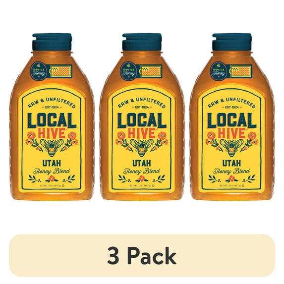 (3 pack) Local Hive, Raw & Unfiltered, 100% U.S. Utah Honey Blend, 32oz Bottle