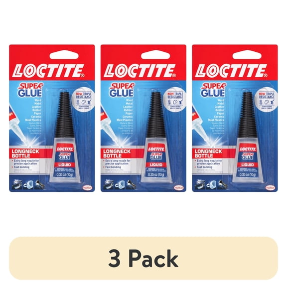 (3 pack) Loctite Super Glue Liquid Longneck Bottle, Pack of 1, Clear 0.35 oz Bottle