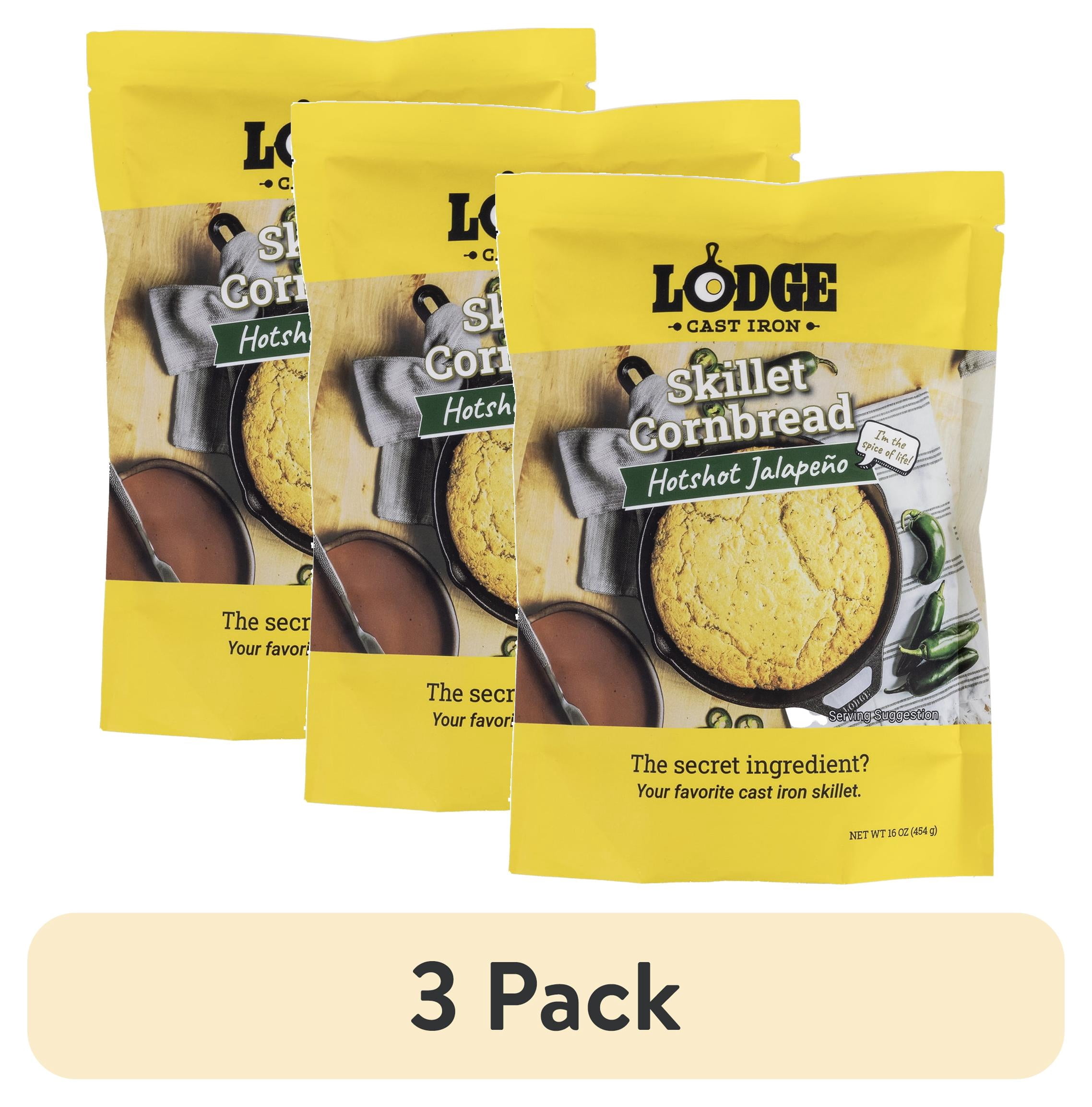 (3 pack) Lodge Cast Iron Skillet Cornbread Mix, Hotshot Jalapeno, 1-Pack, 16 oz