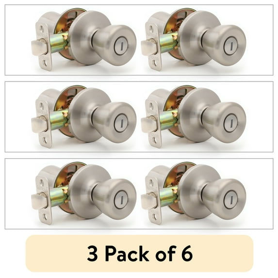 (3 pack) Lokhaus Privacy Tulip Doorknob Satin Nickel Twin Size