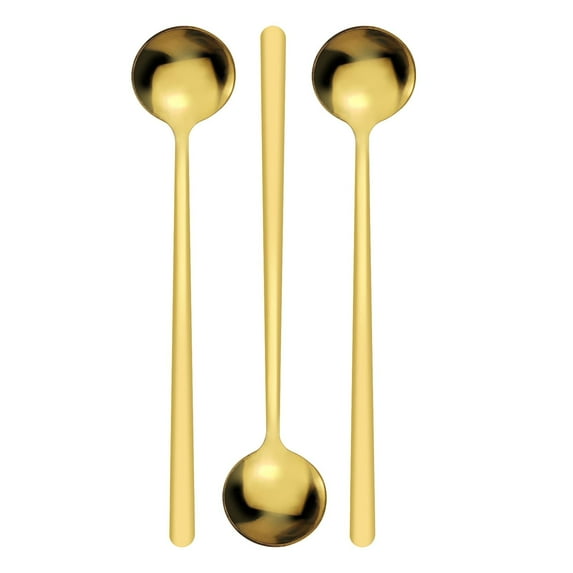3 pack Long Handle Ice Tea Spoons, Ice Cream Spoon, Coffee Spoon, Stainless Steel Spoons for Cocktail Stirring, Mixing, Tea,15cm (Gold)