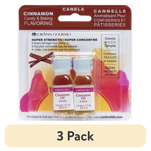 (3 pack) LorAnn Oils Super Strength Flavoring - Used For Candy Making, Flavoring Extracts, Baking, Hard Candy, and Flavor Oils - Bold, Natural Flavors 4X Stronger Than Extracts - Cinnamon Oil, 1 fl dram