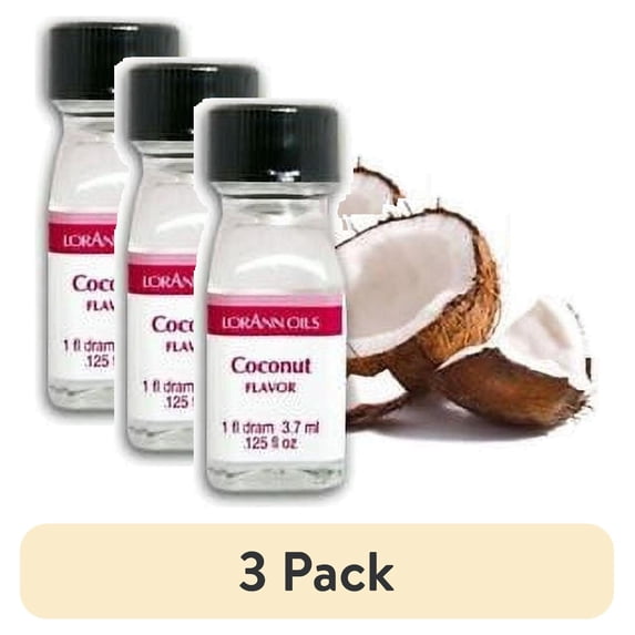 (3 pack) Lorann Oils Coconut 1 Dram Super Strength Flavor Extract Candy Baking Includes 1 Dram Dropper And Recipe Card