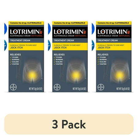 (3 pack) Lotrimin AF Clotrimazole Jock Itch Antifungal Treatment Cream, 12G, 1 Tube