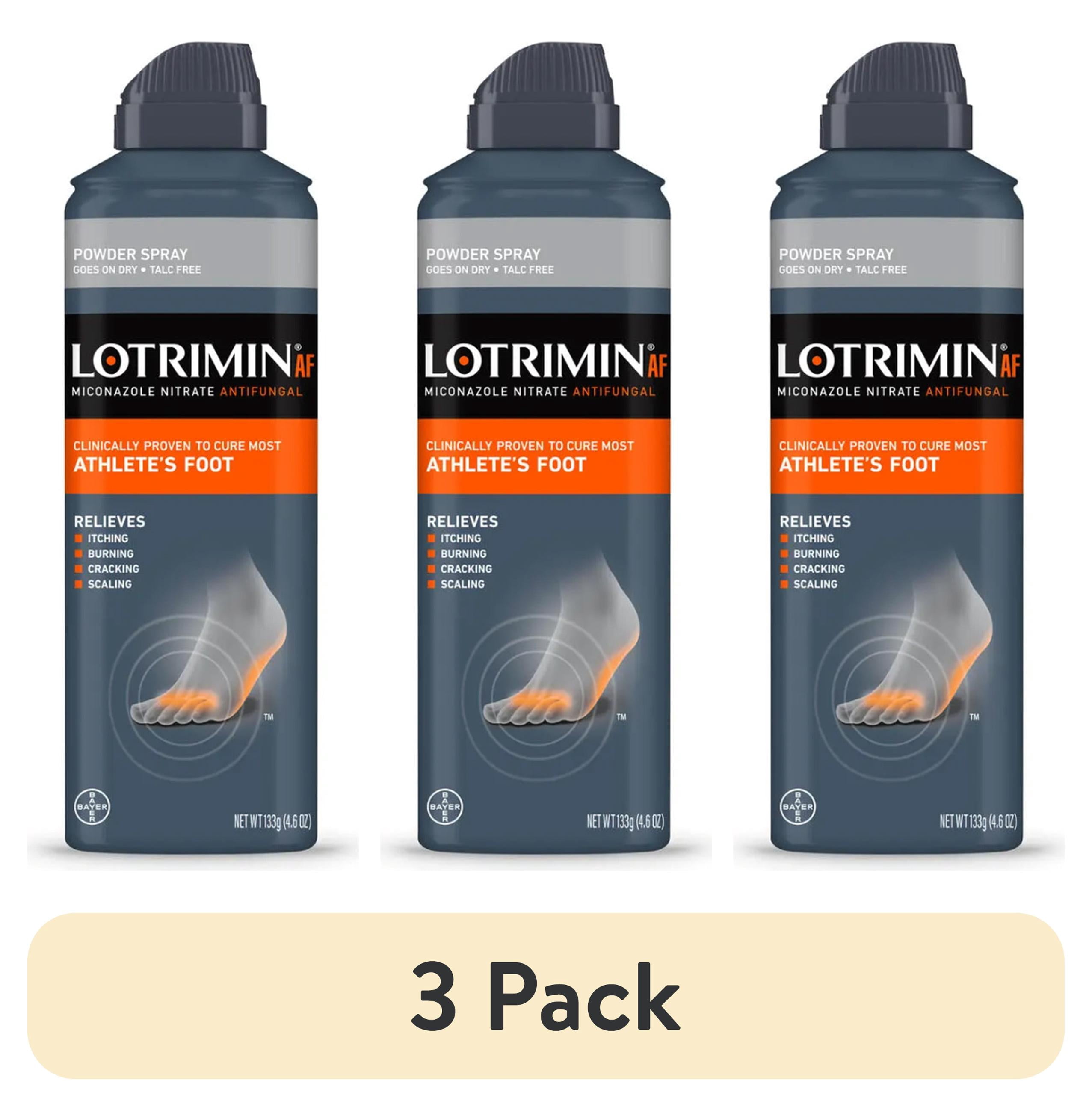 (3 pack) Lotrimin AF Athlete's Foot Powder Spray, Miconazole Nitrate 2%, Clinically Proven Effective Antifungal Treatment of Most AF, Jock Itch and Ringworm, 4.6 Ounces (133 Grams) Spray Can