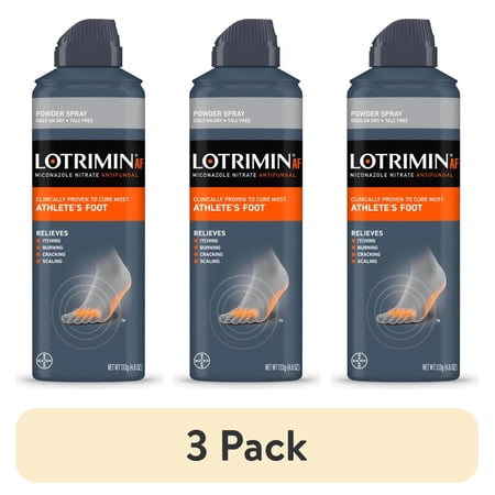 (3 pack) Lotrimin AF Athlete's Foot Powder Spray, Miconazole Nitrate 2%, Clinically Proven Effective Antifungal Treatment of Most AF, Jock Itch and Ringworm, 4.6 Ounces (133 Grams) Spray Can