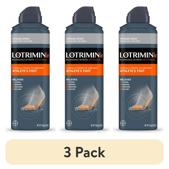 (3 pack) Lotrimin AF Athlete's Foot Powder Spray, Miconazole Nitrate 2%, Clinically Proven Effective Antifungal Treatment of Most AF, Jock Itch and Ringworm, 4.6 Ounces (133 Grams) Spray Can