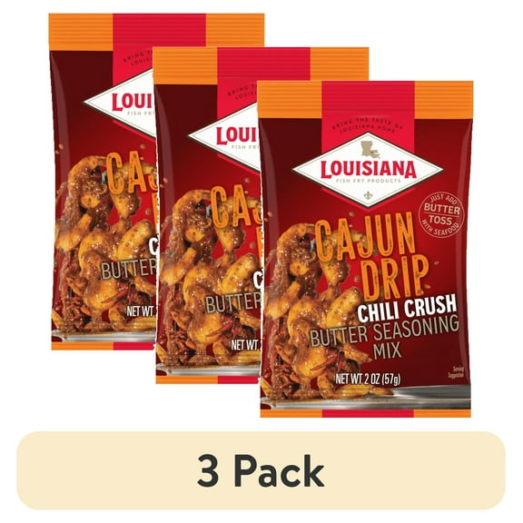 (3 pack) Louisiana Fish Fry Cajun Drip Chili Crush Butter Seasoning Mix, 2 oz Bag