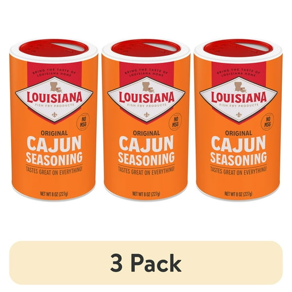 (3 pack) Louisiana Fish Fry Products Cajun Seasoning, 8 oz Container.  Perfect season all spice for cooking.