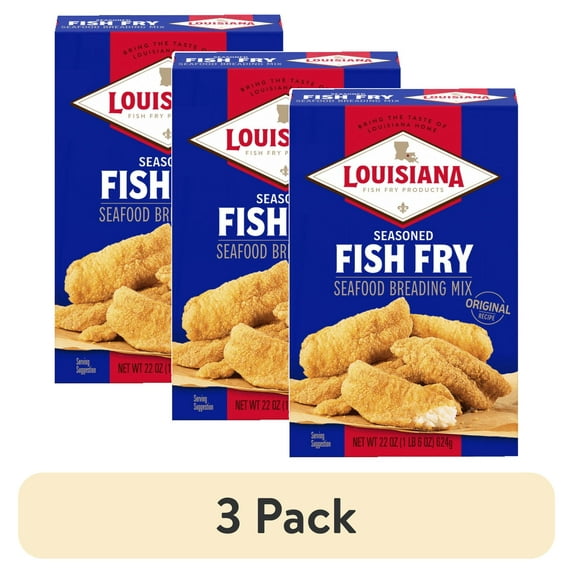 (3 pack) Louisiana Fish Fry Products Crispy Seasoned Fish Fry Seafood Breading Mix, 22 oz Box
