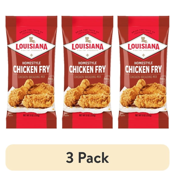 (3 pack) Louisiana Fish Fry Products Mild Homestyle Chicken Fry Coating Powder Mix, Crispy Texture, Dry Mix, 9 oz Bag