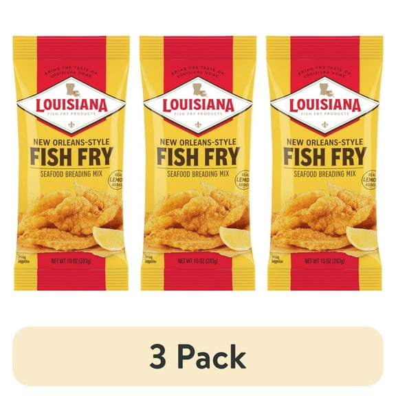 (3 pack) Louisiana Fish Fry Products New Orleans Style Lemon Fish Fry Crispy Seafood Coating Mix, 10 oz Bag