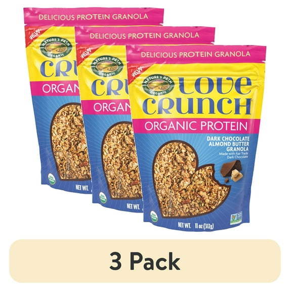 (3 pack) Love Crunch Organic Granola, Chocolate & Almond Butter Protein, 11oz Pouch