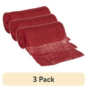 (3 pack) Love, Laugh, Craft Jute Burlap Roll Precut, Finished Edges, 6"W x 5-Yards, Red