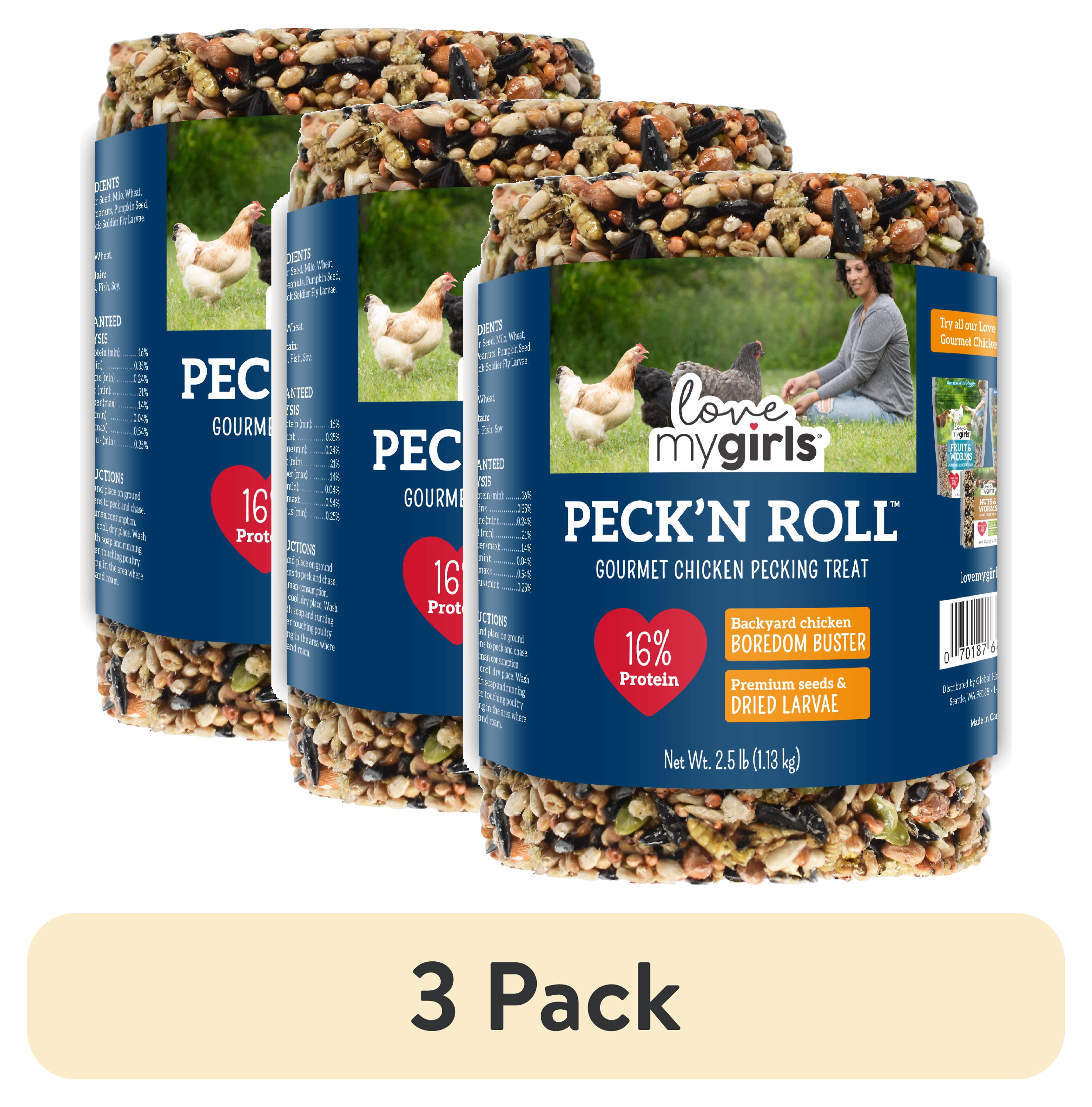 (3 pack) Love My Girls Peck 'N Roll Boredom Buster for Chickens, 2.5 lb. Seed Log, 1-Pack